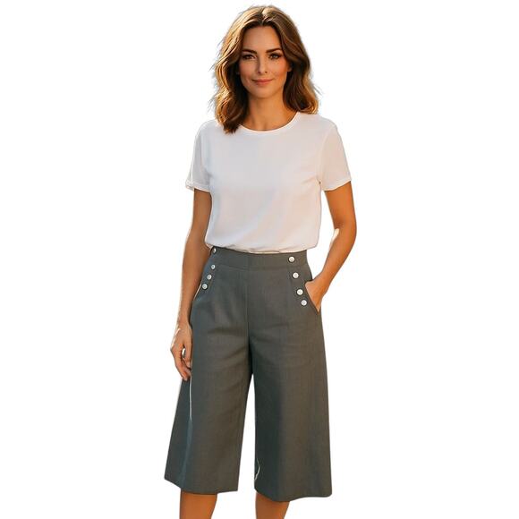 Talbots Chelsea Crop Pants Black Linen Sailor Button Fly Women's Plus Size 16 - Picture 1 of 13